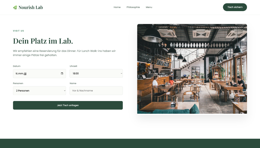 Nourish Lab Reservierung